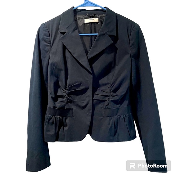 Prada Blazer Jacket Black Made in Italy Size 12 equivalent to EU 44 Three Snap - Picture 1 of 15